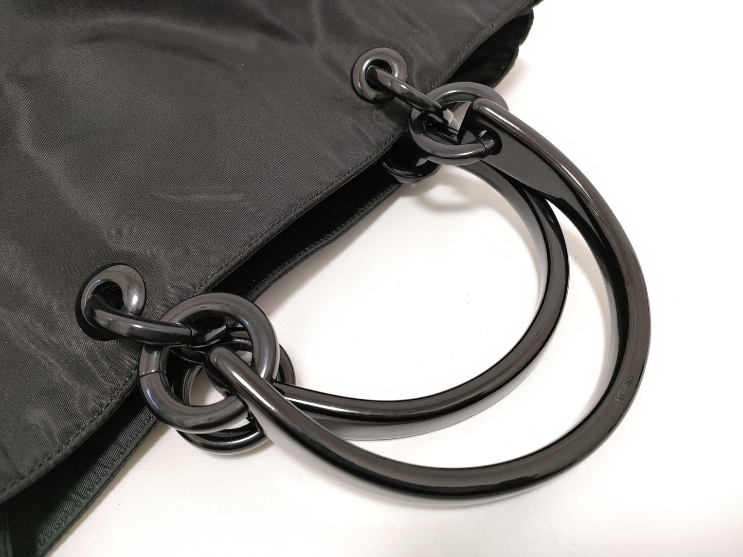 PRADA Nylon Prada Nylon Hand Tote Bag with Plastic Handles in Black