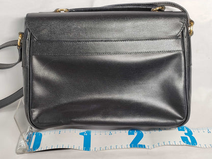 CELINE Circle Logo 2-Way Messenger Shoulder Bag in Black Leather