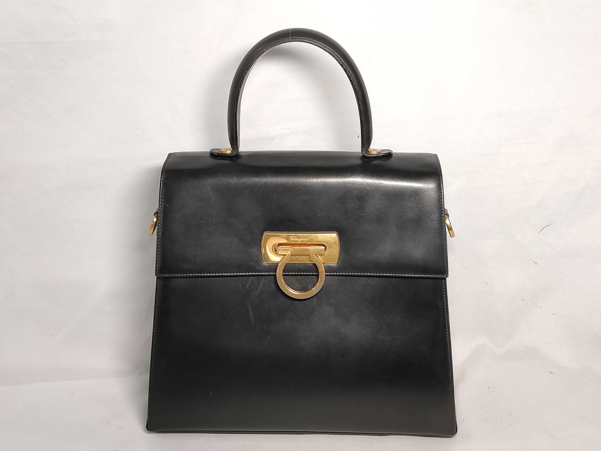 Salvatore Ferragamo Gancini Ferragamo 0536 Handbag Gancini Leather Black Handbag