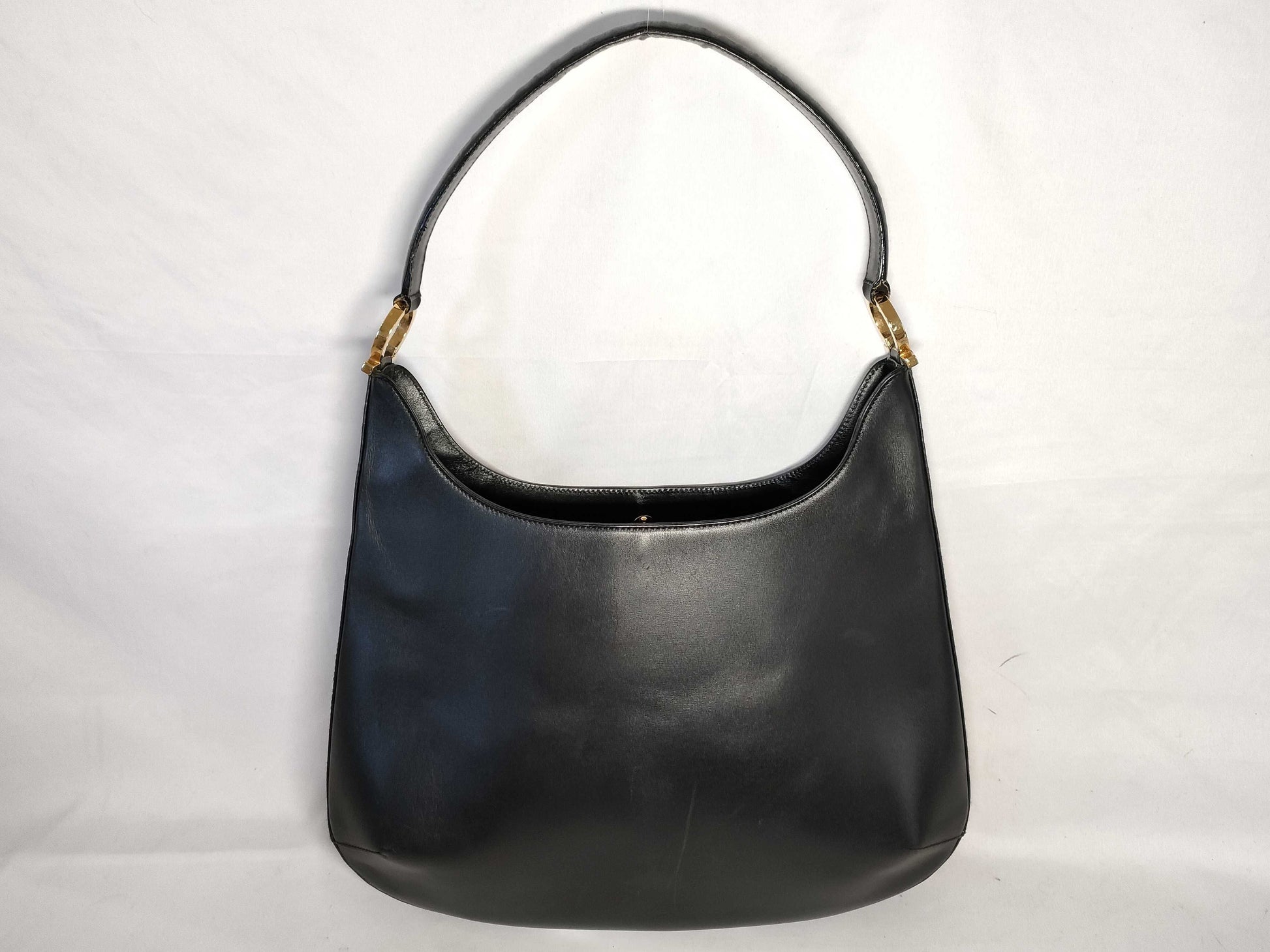 Salvatore Ferragamo Gancini Ferragamo 7657 Hobo Bag, Gancini Leather, Black Handbag