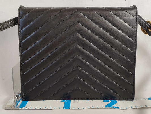 Yves Saint Laurent V-Stitch Shoulder Bag in Black Leather