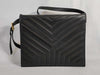 Yves Saint Laurent V-Stitch Shoulder Bag in Black Leather