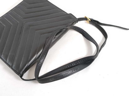 Yves Saint Laurent V-Stitch Shoulder Bag in Black Leather