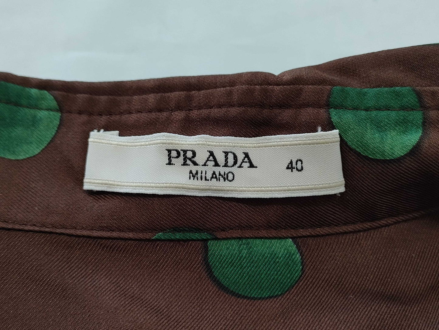 PRADA Shirt, Polka Dot Silk, Brown and Green, #40