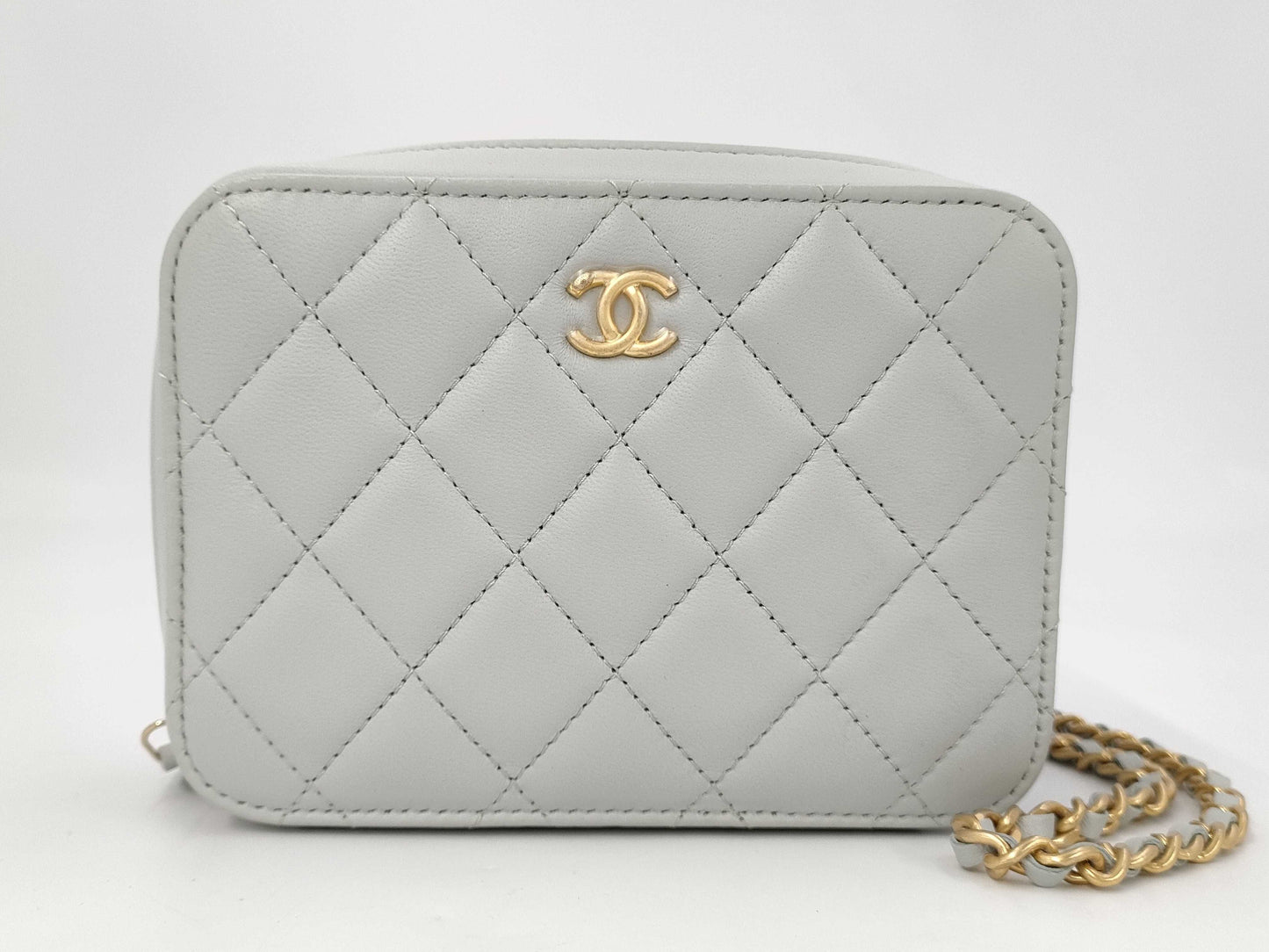 CHANEL Chain Vanity Bag, Coco Ball Matelasse, Light Blue Lambskin, GD Hardware, AP2426 ANPL6U49 Shoulder Bag