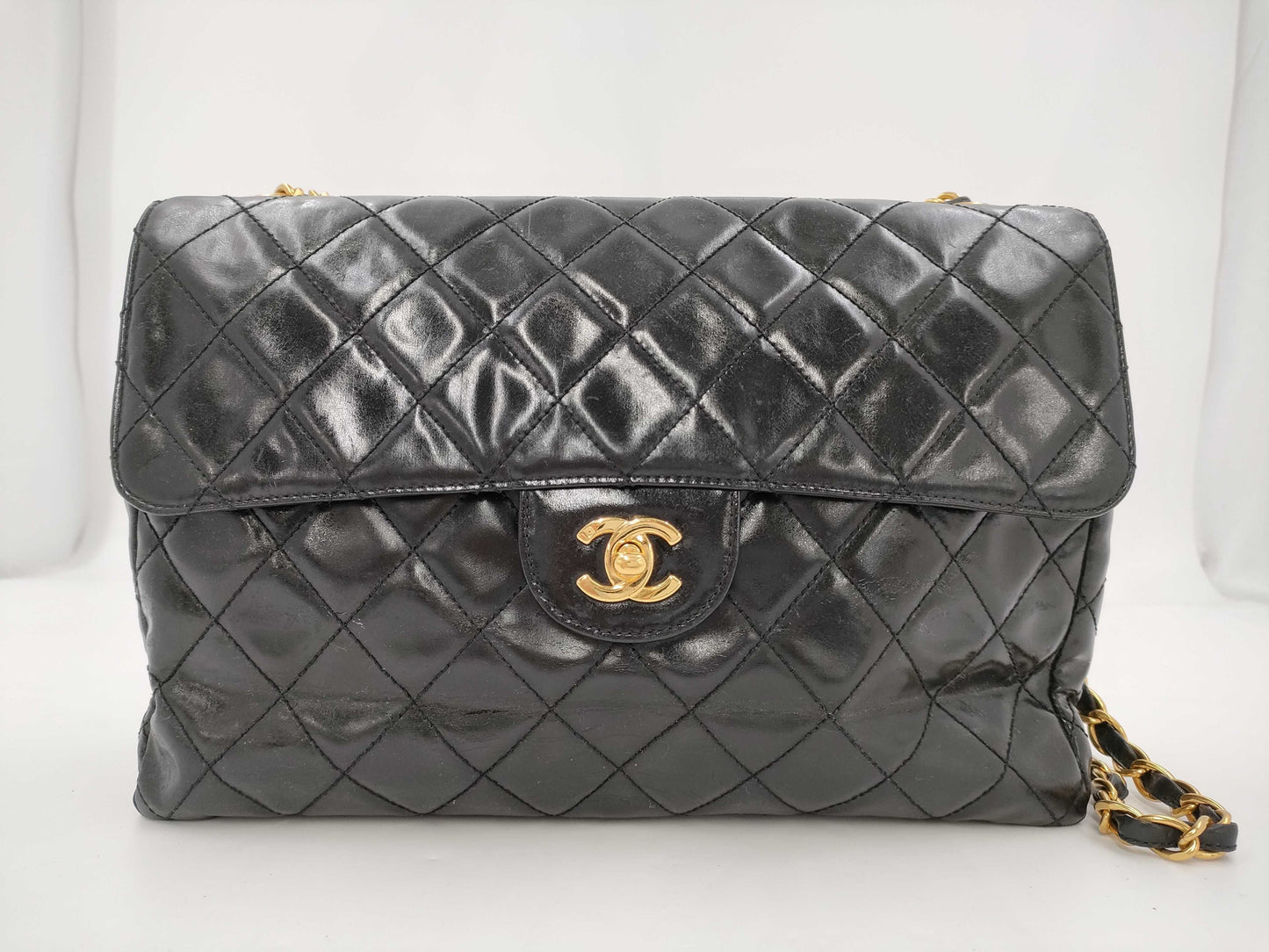 CHANEL Chain Shoulder Bag, Deca Matelasse 30, Single Flap, Lambskin, Black, GD Hardware, A04412, No. 4, Shoulder Bag