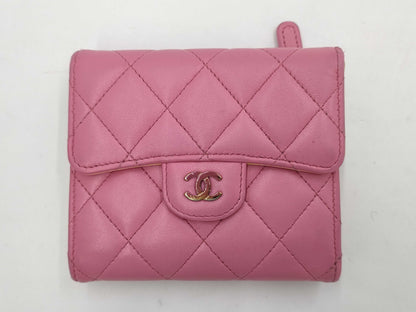 CHANEL Matelasse Compact Wallet with Coco Mark, Pink and Yellow.
