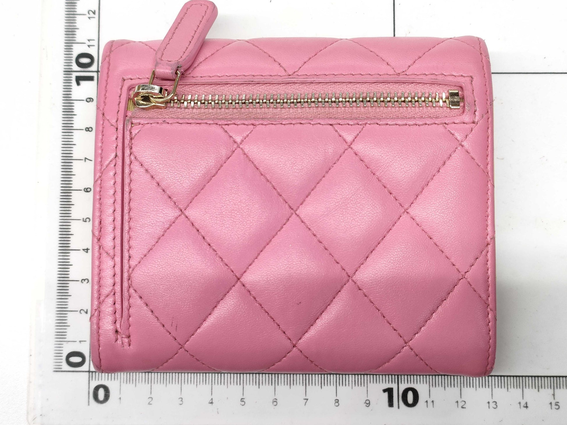 CHANEL Matelasse Compact Wallet with Coco Mark, Pink and Yellow.