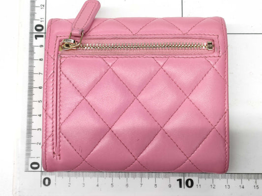 CHANEL Matelasse Compact Wallet with Coco Mark, Pink and Yellow.