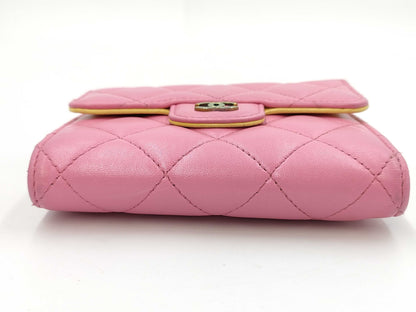 CHANEL Matelasse Compact Wallet with Coco Mark, Pink and Yellow.
