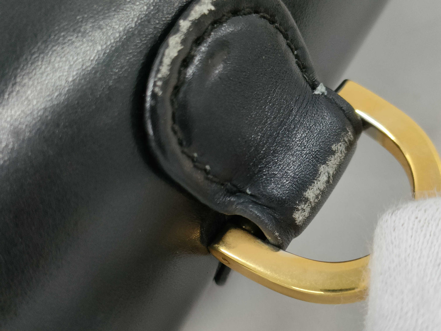 GUCCI Bamboo Leather 000・099・0633 Black Handbag