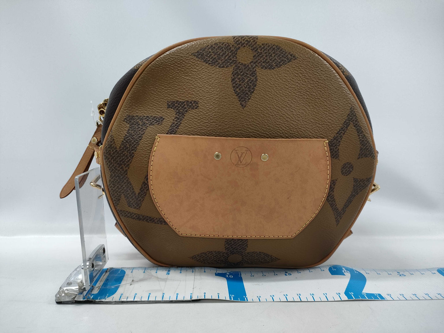 LOUIS VUITTON LV Boite Chapeau Soupe Giant Monogram M44604 Shoulder Bag with Brown Strap, Padlock, Two Keys, Padlock Dust Bag, Name Tag, and IC Chip