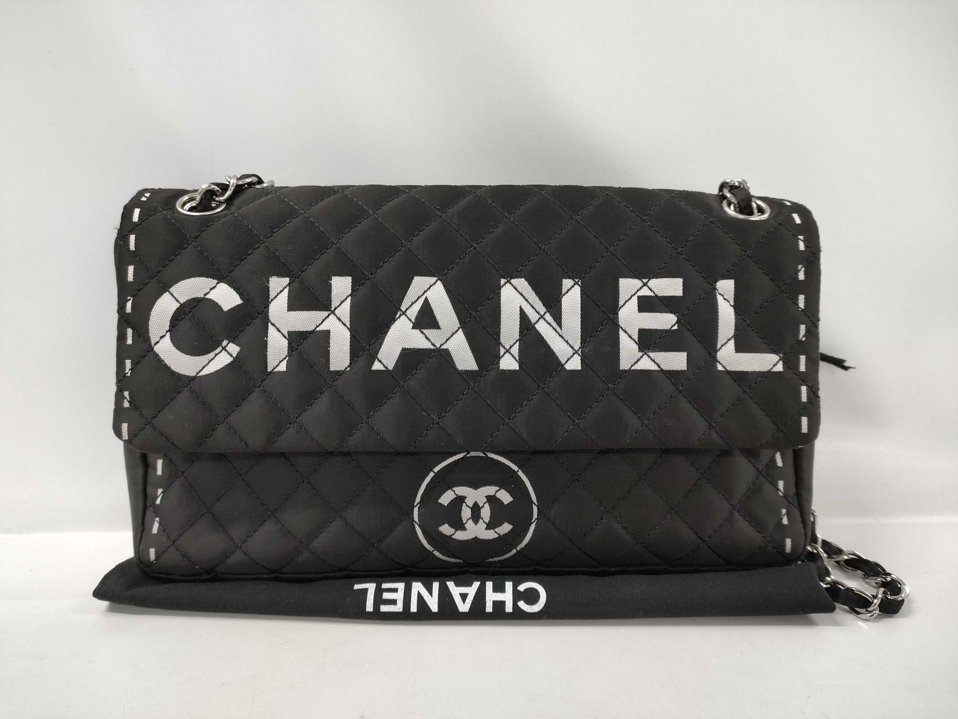 CHANEL Deca Coco Matelasse Chain Shoulder Bag, Nylon, Black, 11th Series Seal