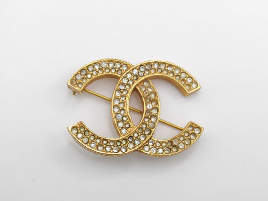 CHANEL Coco Rhinestone Gold Brooch