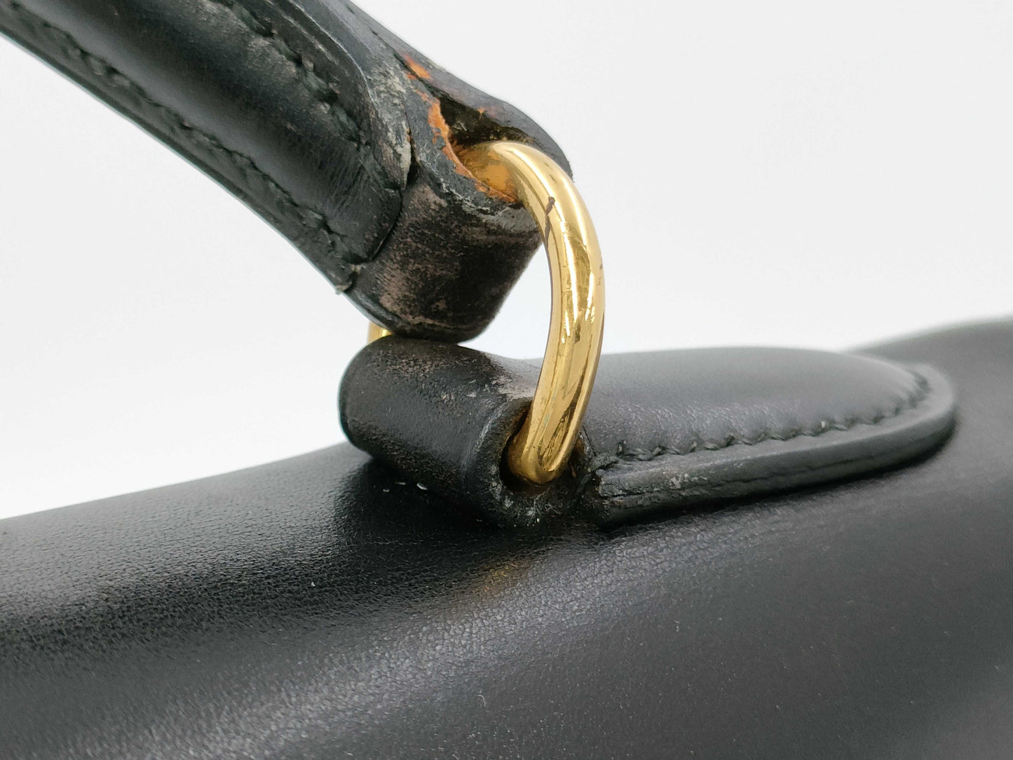 HERMES Kelly 32 Black Box Calf Leather G Hardware Handbag