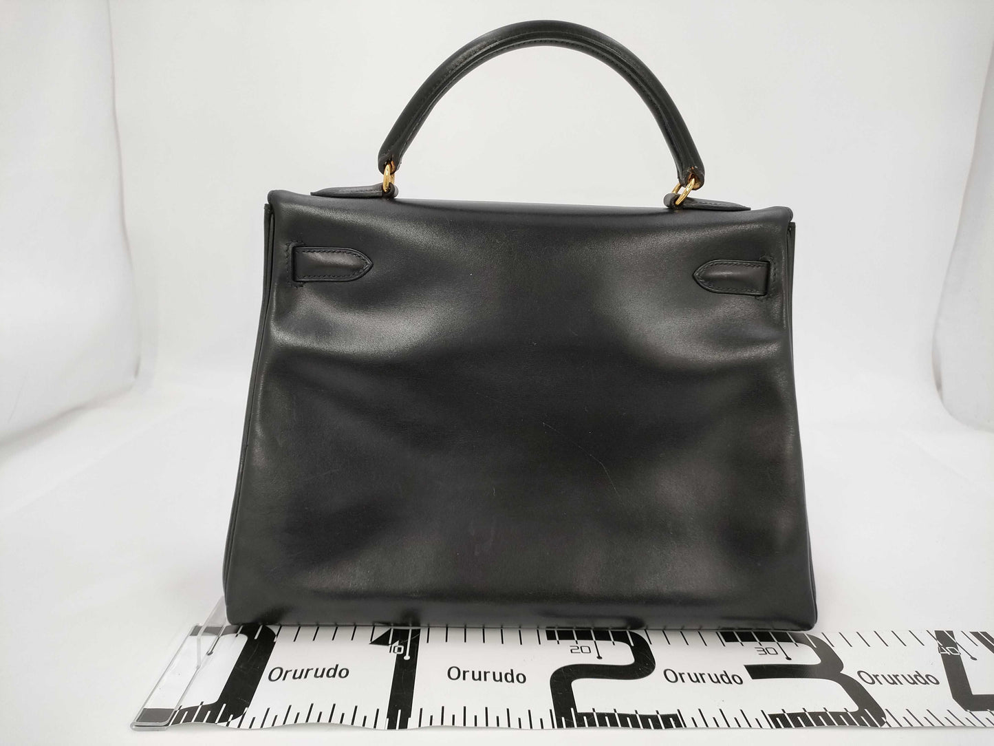 HERMES Kelly 32 Black Box Calf Leather G Hardware Handbag