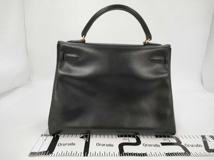 HERMES Kelly 32 Black Box Calf Leather G Hardware Handbag