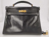 HERMES Kelly 32 Black Box Calf Leather G Hardware Handbag