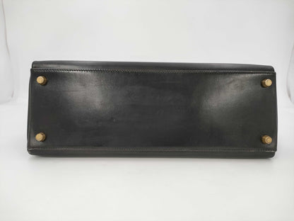 HERMES Kelly 32 Black Box Calf Leather G Hardware Handbag