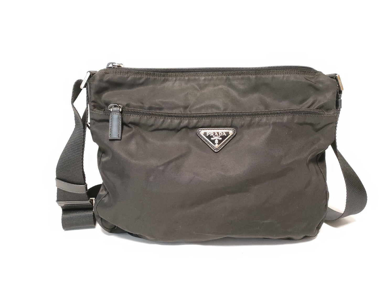 PRADA Nylon Prada Shoulder Bag with Triangle Logo, Black