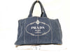 PRADA Prada Canapa Denim Handbag with Triangle Logo, Bag, Tag, and Warranty Card