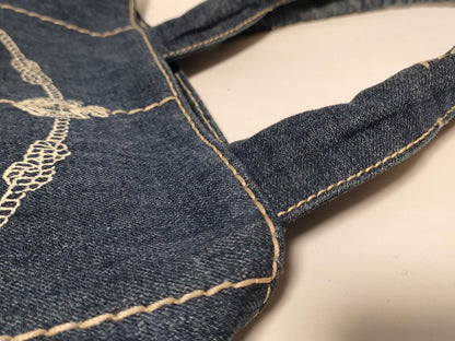 PRADA Prada Canapa Denim Handbag with Triangle Logo, Bag, Tag, and Warranty Card