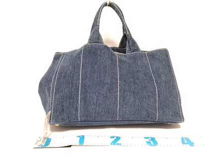 PRADA Prada Canapa Denim Handbag with Triangle Logo, Bag, Tag, and Warranty Card