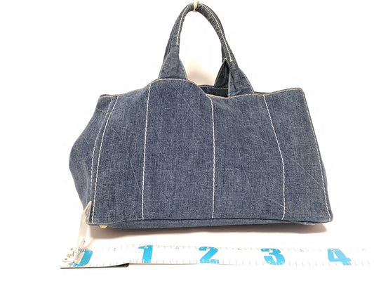 PRADA Prada Canapa Denim Handbag with Triangle Logo, Bag, Tag, and Warranty Card