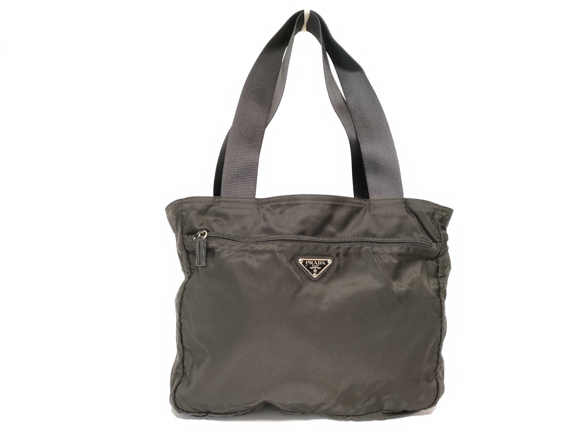 PRADA Nylon Prada Tote Bag with Triangle Logo, Black