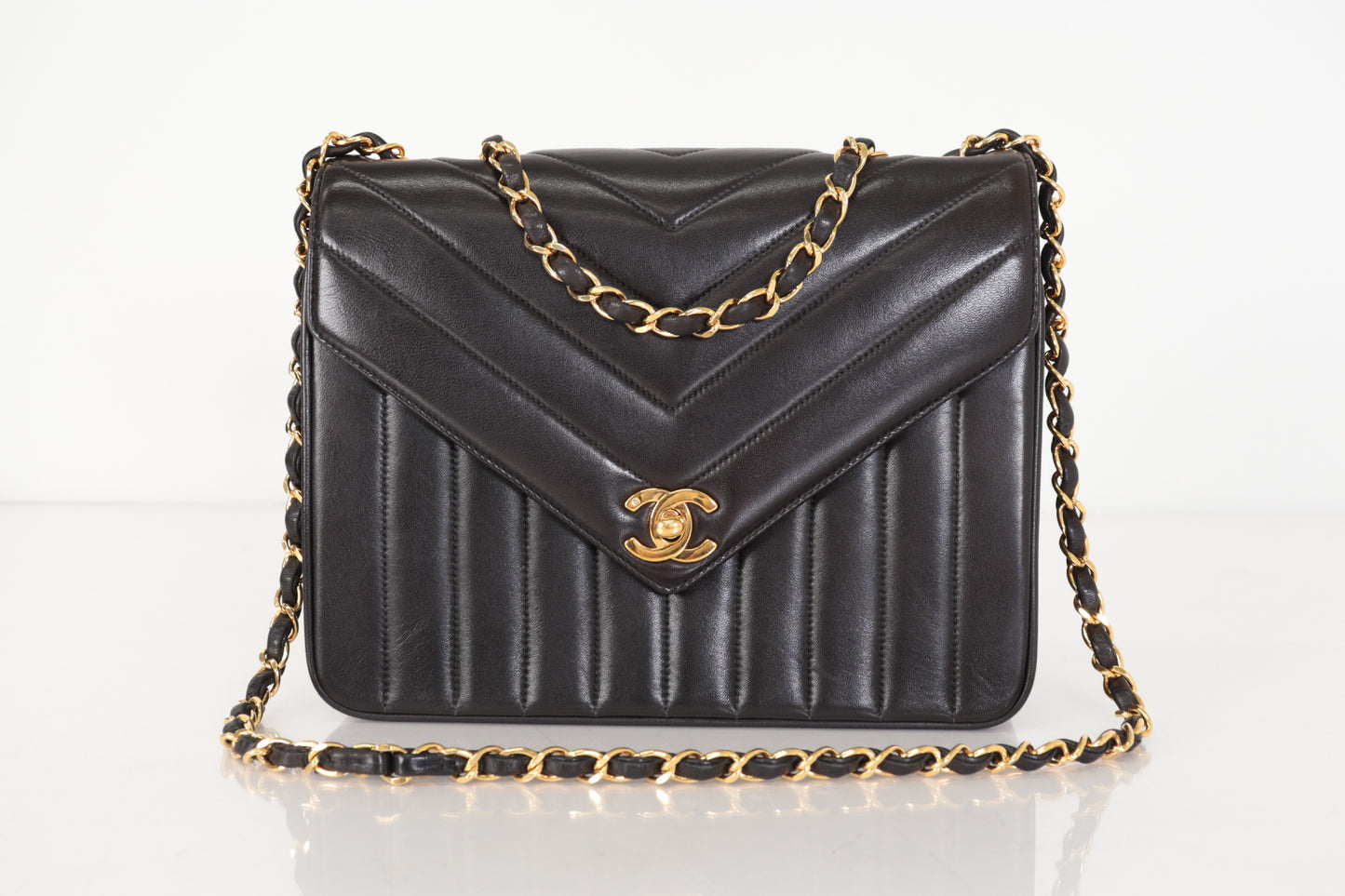 CHANEL Lambskin Chevron Lamb Chain Shoulder Bag, No. 2
