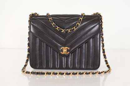 CHANEL Lambskin Chevron Lamb Chain Shoulder Bag, No. 2