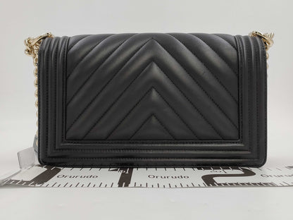 CHANEL CHANEL Lambskin Boy V-Stitch Shoulder Bag