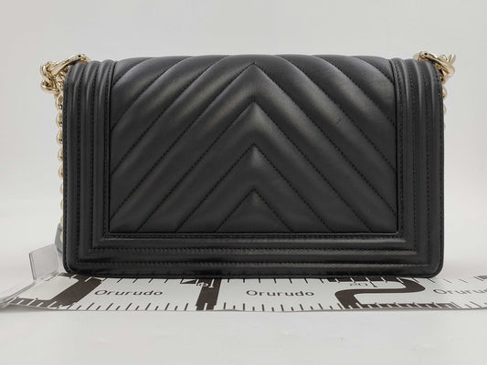 CHANEL CHANEL Lambskin Boy V-Stitch Shoulder Bag