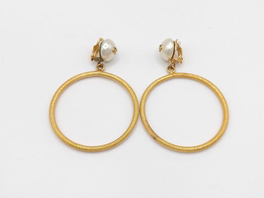 CHANEL Chanel Hoop Earrings with Pearl and Coco Mark