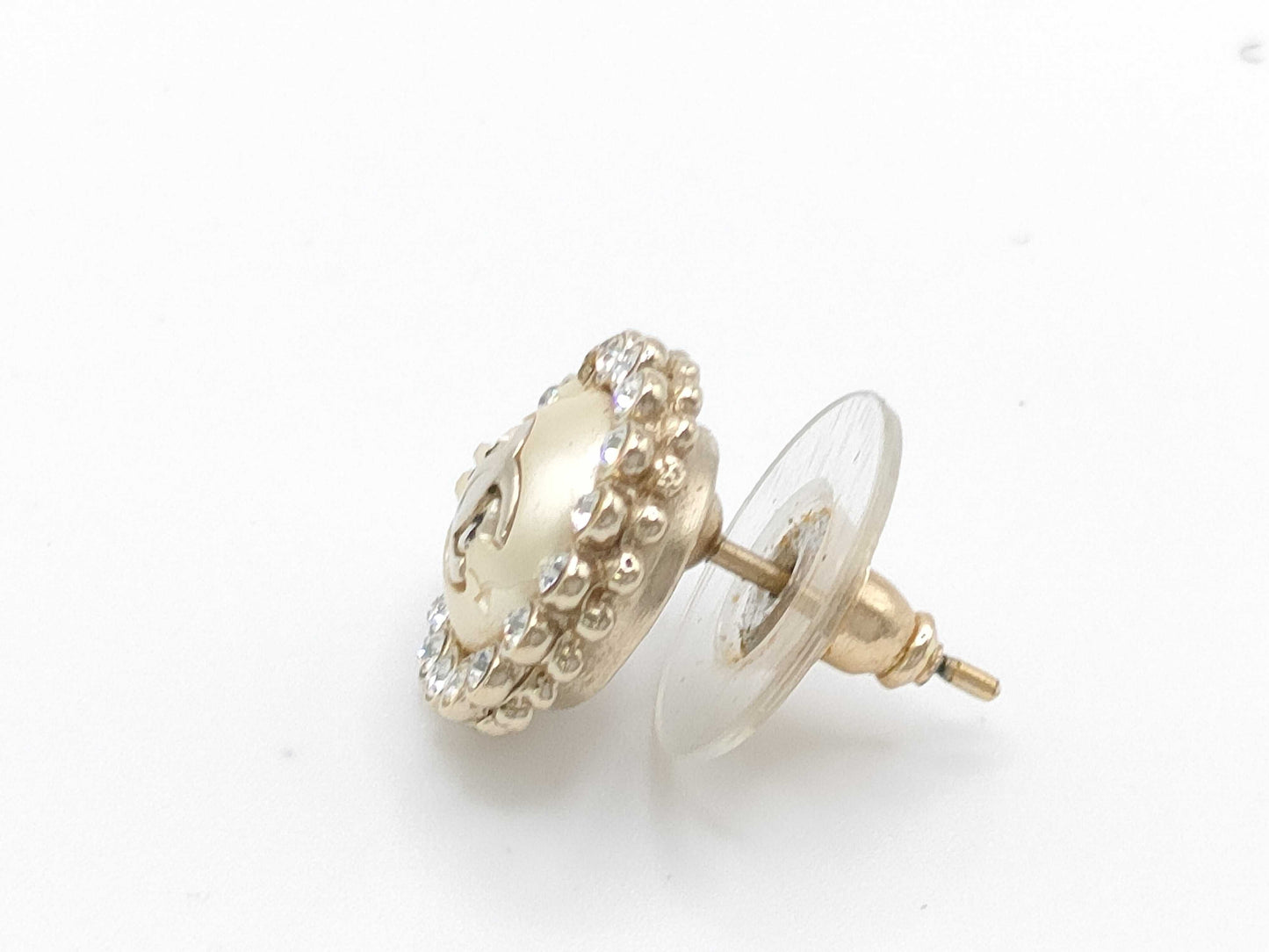 CHANEL Faux Pearl Earrings with Rhinestones