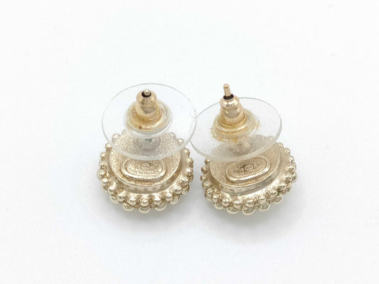 CHANEL Faux Pearl Earrings with Rhinestones
