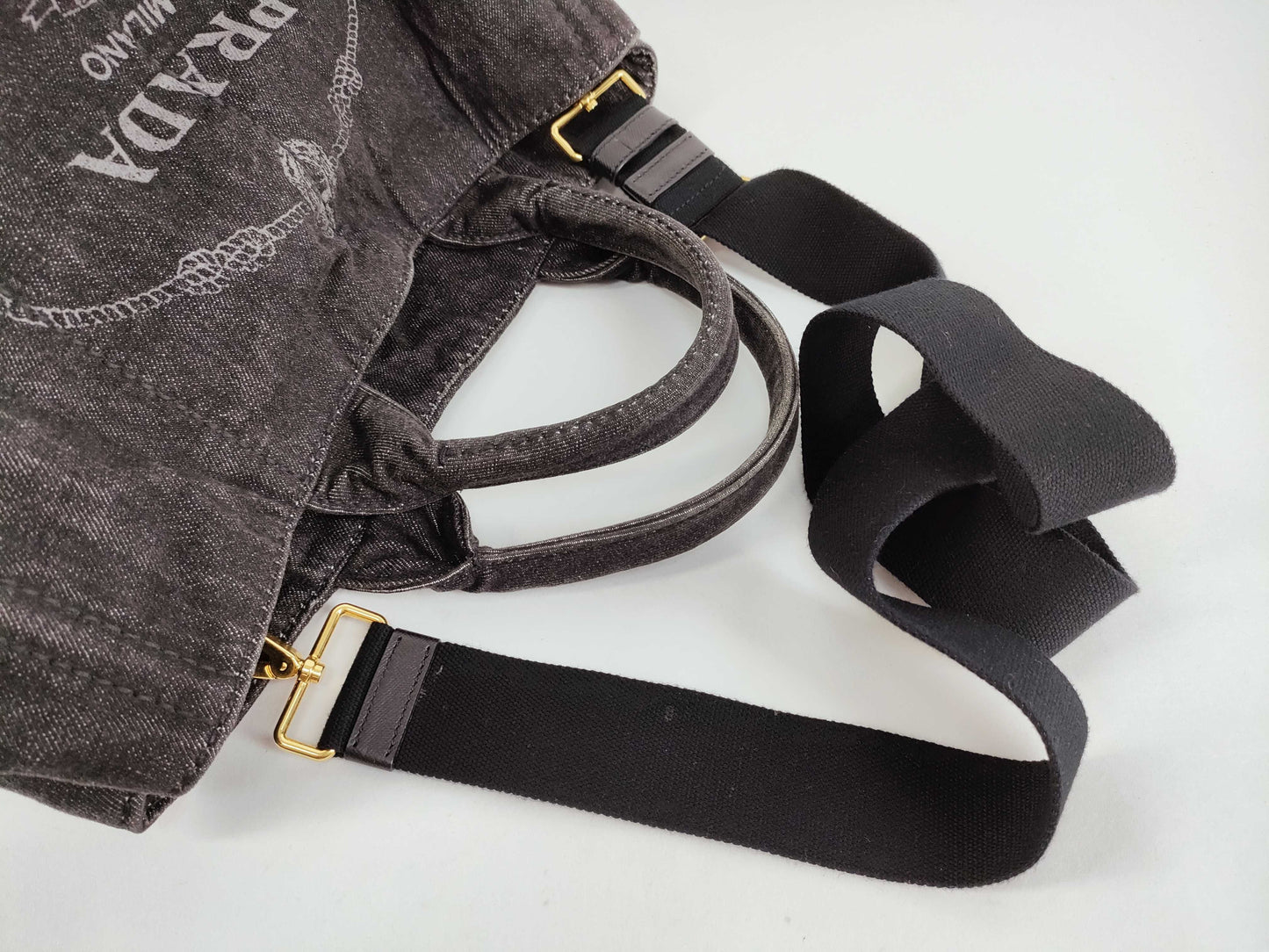 PRADA Canapa Tote Bag Denim Gray B2642B Tote Bag