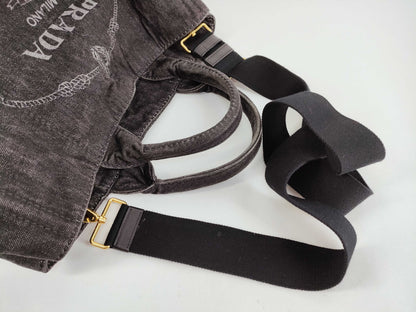 PRADA Canapa Tote Bag Denim Gray B2642B Tote Bag