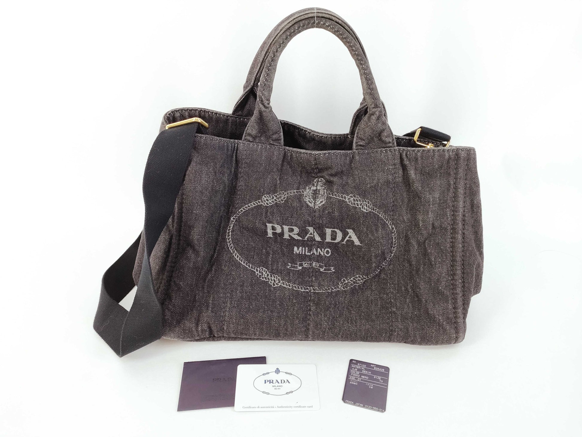 PRADA Canapa Tote Bag Denim Gray B2642B Tote Bag