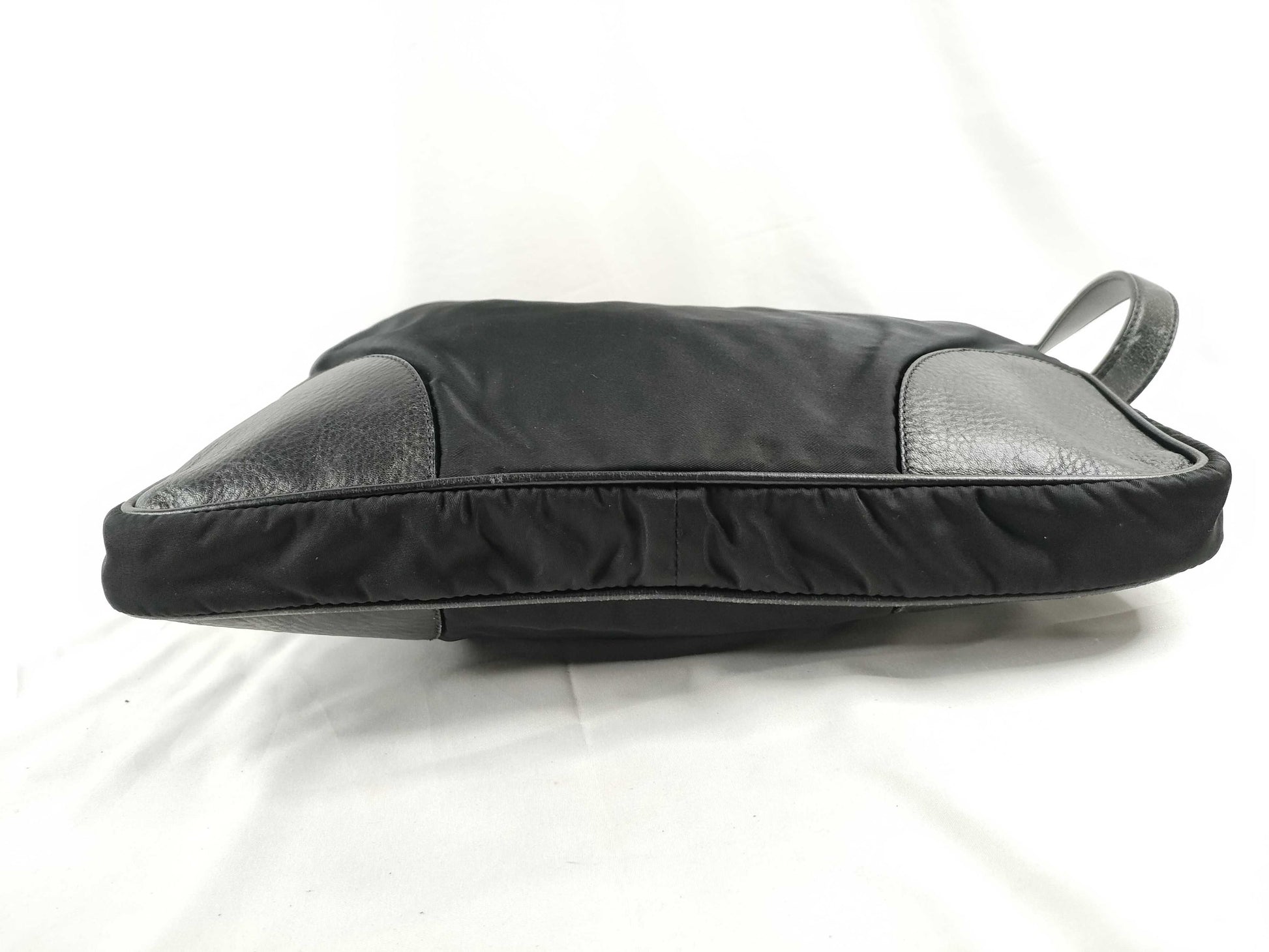 PRADA Nylon Prada Shoulder Bag with Leather Strap, Black