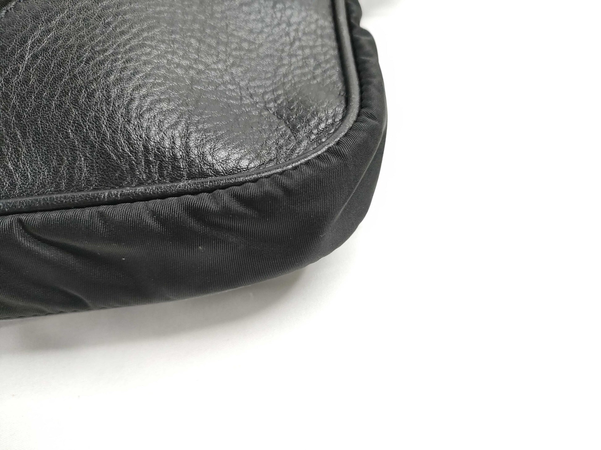 PRADA Nylon Prada Shoulder Bag with Leather Strap, Black