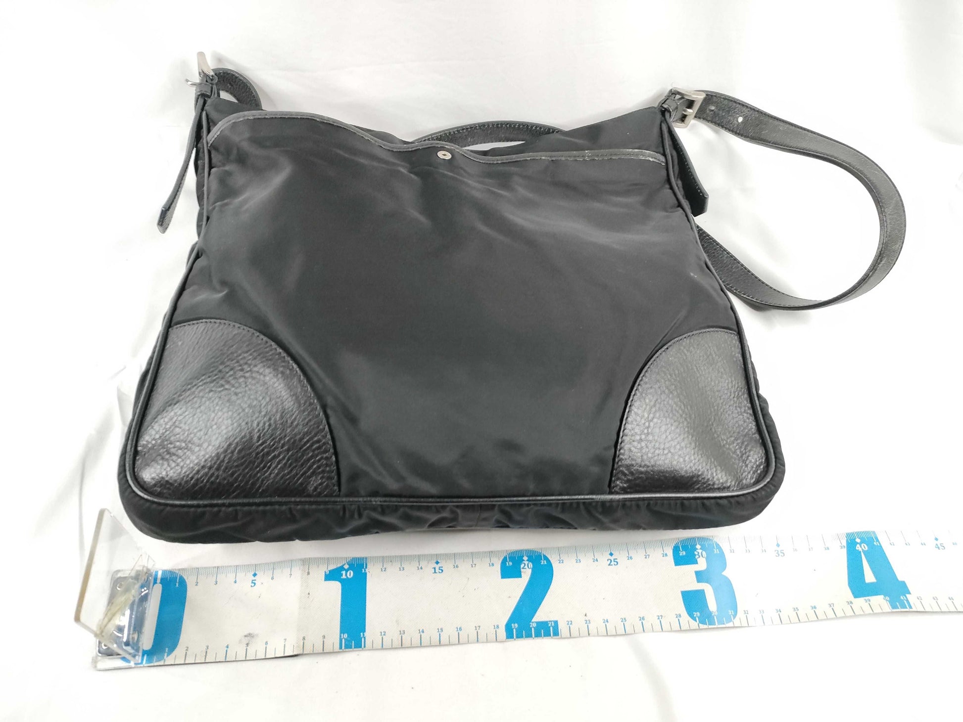 PRADA Nylon Prada Shoulder Bag with Leather Strap, Black