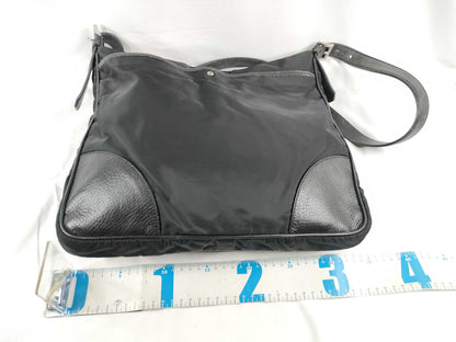 PRADA Nylon Prada Shoulder Bag with Leather Strap, Black