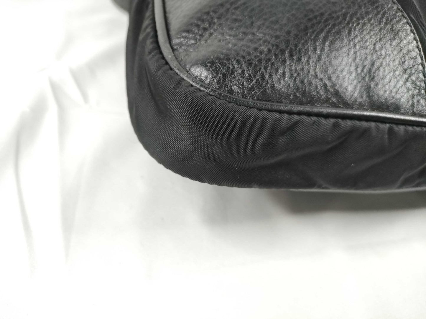 PRADA Nylon Prada Shoulder Bag with Leather Strap, Black