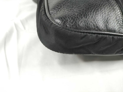 PRADA Nylon Prada Shoulder Bag with Leather Strap, Black