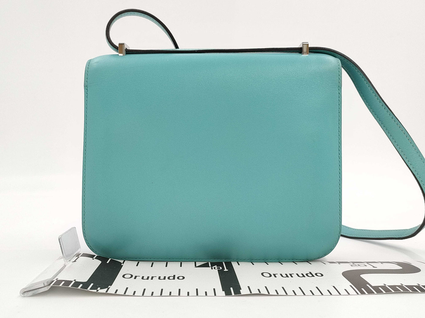 HERMES Constance Mini Lizard Engraved T Blue Tall Shoulder Bag