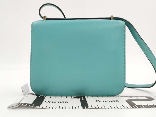 HERMES Constance Mini Lizard Engraved T Blue Tall Shoulder Bag