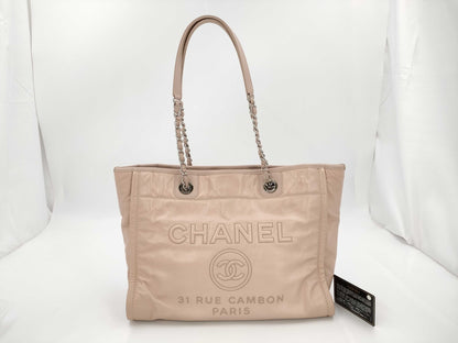 CHANEL Deauville Line Tote Bag A93257 Pink Beige Calf Leather and Caviar Skin Tote Bag
