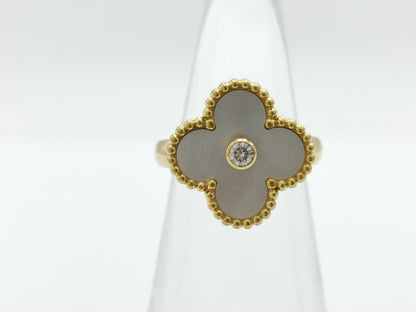 Van Cleef & Arpels Vintage Alhambra #46 Mother-of-Pearl 1PD Yellow Gold AU750 6.8g Ring 