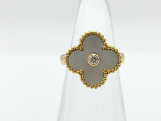 Van Cleef & Arpels Vintage Alhambra #46 Mother-of-Pearl 1PD Yellow Gold AU750 6.8g Ring 